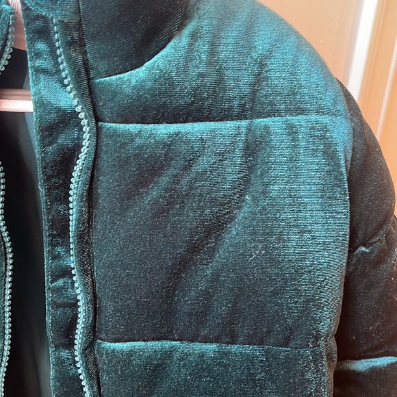 Dark emerald green velour puffer jacket, 5-6 - Picture 4 of 4